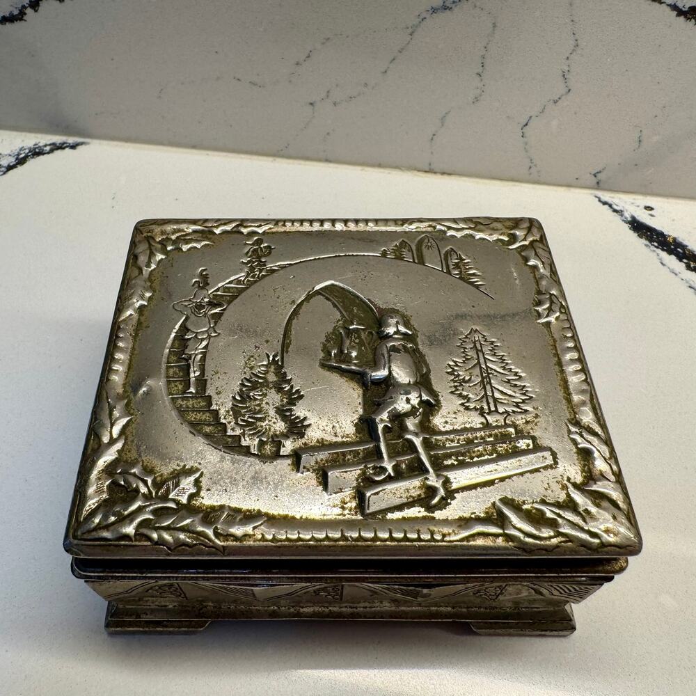 Vintage CKS Made In Japan Silver Tone Trinket Jewelry Box